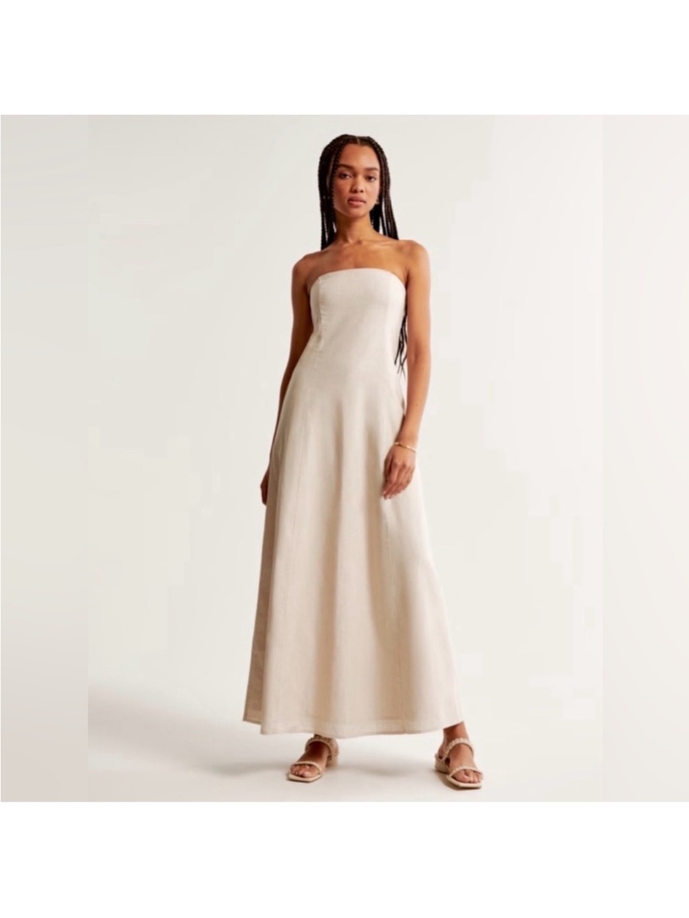 Abercrombie Strapless Skimming Linen-Blend Maxi Dress with straps